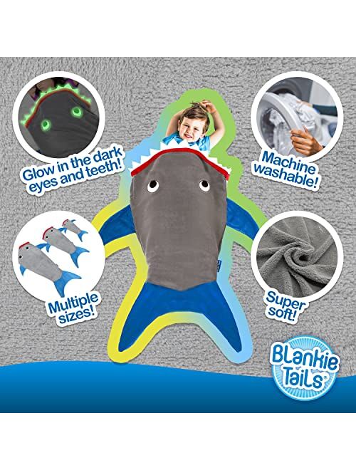 Blankie Tails | Shark Blanket, New Shark Tail Double Sided Super Soft and Cozy Minky Fleece Blanket, Machine Washable Wearable Blanket (56'' H x 27'' (Kids Ages 5-12), Gl