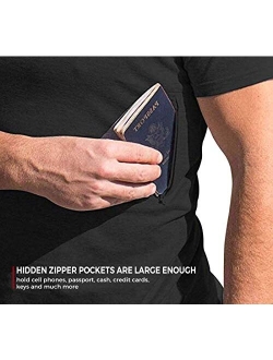 Clever Travel Companion Pickpocket Proof Crew Necked Men's T-Shirt with 2 Hidden Zipper Pockets, 100% Pickpocket Proof Holiday Tour