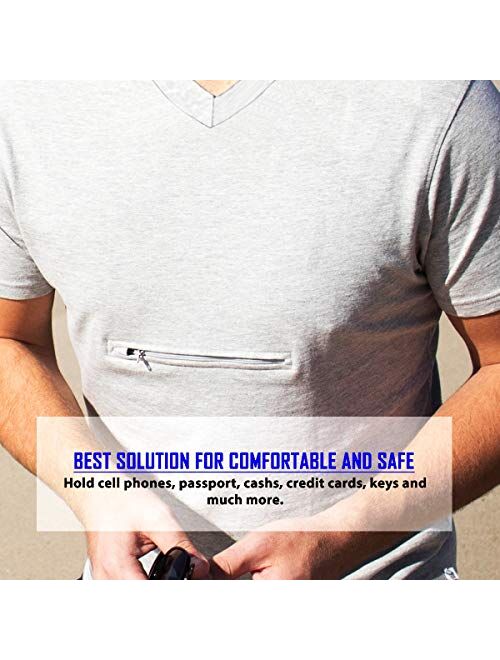 Clever Travel Companion Men's V-Neck Traveling Best Pickpocket Proof Hidden Zipper Pocket T-Shirt