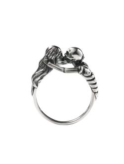 Jeulia Gothic Black Skull Rings Sterling Silver Kiss of Death Skeleton Band Rings for Women Men Couples Halloween Jewelry Engagement anniversary with Gift Box