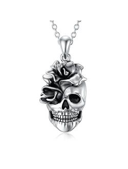 Seiyang Skull Necklace Sterling Silver Skull Jewelry Gift for Goth Lovers Halloween (with Gift Box)