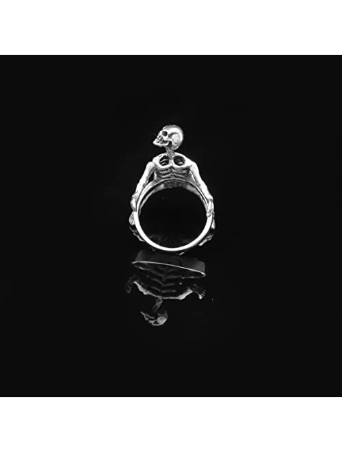 Jewellery Pit Skeleton Ring Sterling Silver Men Biker Ring, Skull Gothic Ring, Skull Punk Ring, Skeleton Jewellery Men, Gift for Halloween