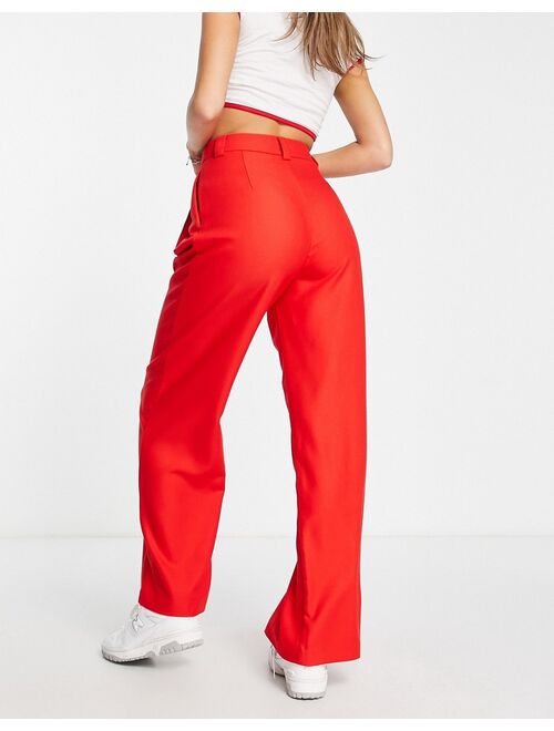 Stradivarius tailored dad pants with button detail in red