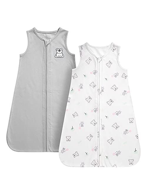 DaysU Cotton Baby Sleep Sack, Sleeveless Baby Sleeping Bag with Two-Way Zipper, Embroidered and Printed Baby Wearable Blanket for Newborn Baby Unisex 12-18 Months, 2-Pack