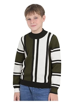Boys Vintage Stripes Pullover Stand Collar Mockneck Jumper Sweater