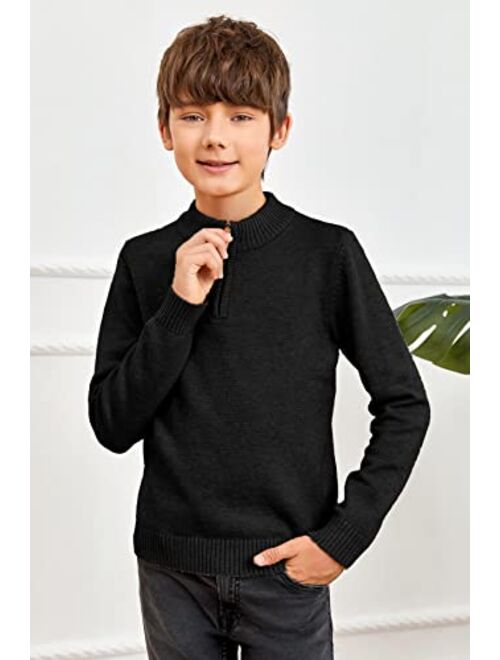 GAMISOTE Boys Sweater Quarter Zip Up Chunky Knit Mock Neck Warm Pullver Kids Knitwear