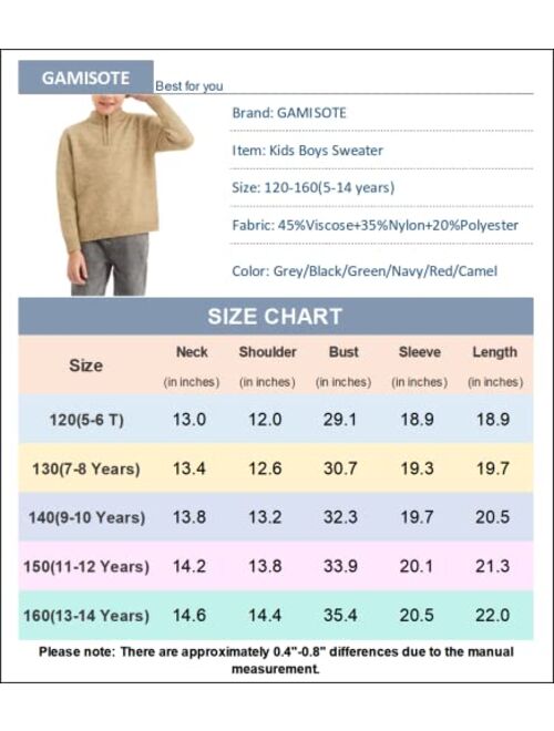 GAMISOTE Boys Sweater Quarter Zip Up Chunky Knit Mock Neck Warm Pullver Kids Knitwear