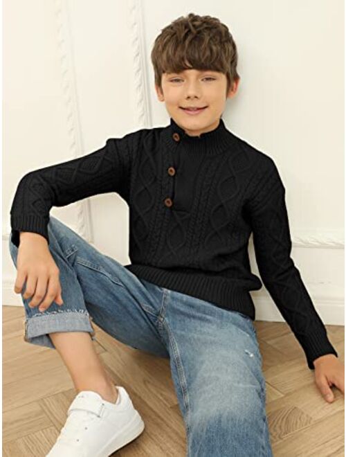 Kingdenergy Kids Sweaters Boys Turtleneck Button Up Cable Knit Winter Warm Long Sleeve Fall Pullover Sweater Tops