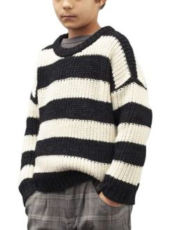 simtuor Boys Striped Pullover Sweater Crew Neck Color Block Knit Long Sleeve Winter/Spring Tops Knitwear for 4-13Y