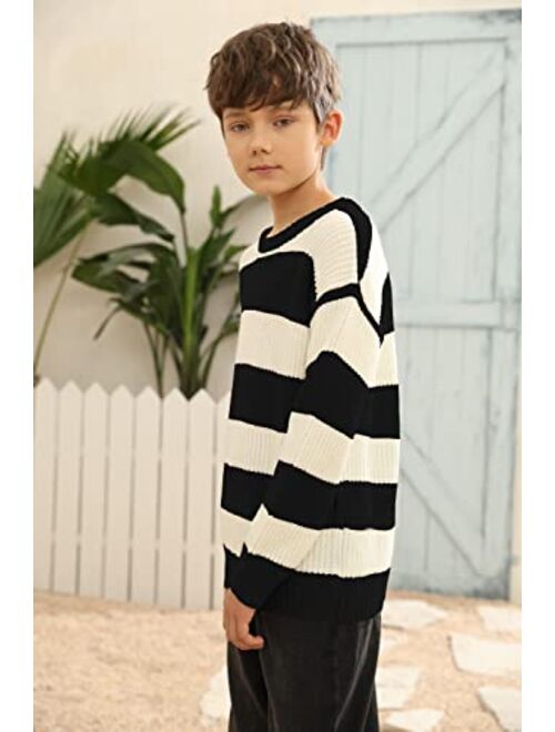 simtuor Boys Striped Pullover Sweater Crew Neck Color Block Knit Long Sleeve Winter/Spring Tops Knitwear for 4-13Y