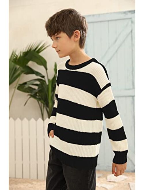 simtuor Boys Striped Pullover Sweater Crew Neck Color Block Knit Long Sleeve Winter/Spring Tops Knitwear for 4-13Y