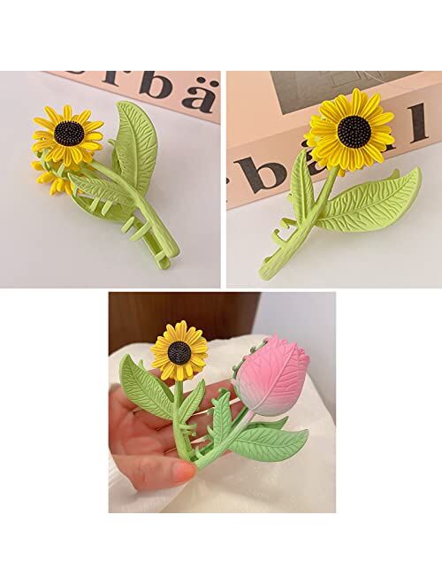 Kriccio Big Hair Claw Clip, Nonslip Large Claw Hair Clamps Sunflower Tulip Style Hairpin Strong Hold Jaw Clips for Women Girls 2Pcs
