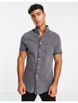 skinny denim shirt in washed black