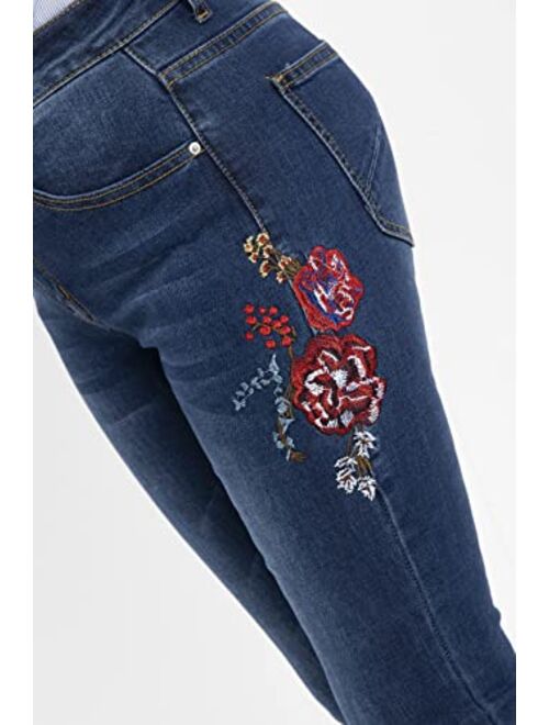Zenthace Women's Floral Embroidered Flare Bell Bottom Jeans,Vintage-Inspired Retro Denim Pants