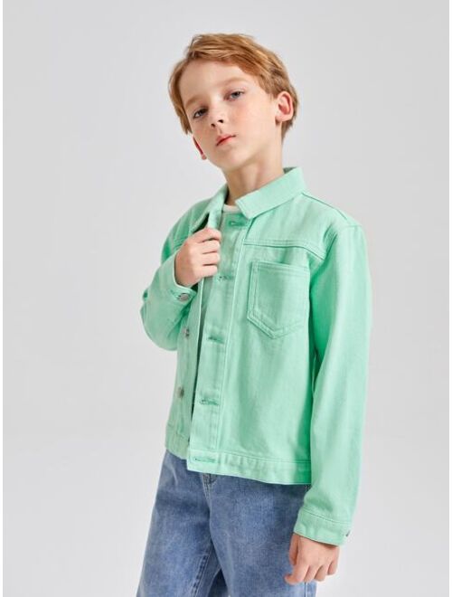 SHEIN Boys Drop Shoulder Patch Pocket Denim Jacket