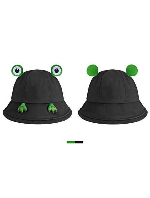 SAOROPEB Frog Hat for Adult Teens, Cute Frog Bucket Hat, Cotton Bucket Hat Funny Hat Fisherman Hat for Men Women
