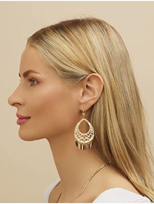 Barzel 18K Gold Plated Filigree Cut-out Dangling Chandelier Earrings - Made in Brazil