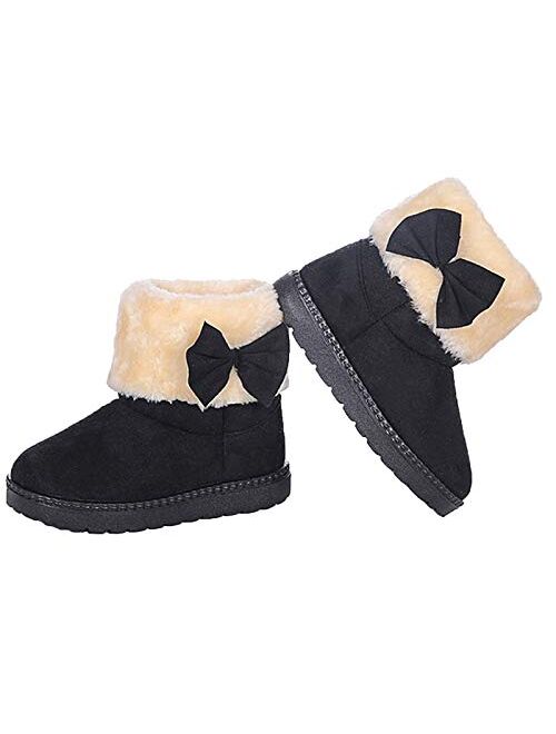 DADAWEN Baby's Girl's Toddler Fashion Cute Bowknot Fur Lining Princess Warm Snow Boots