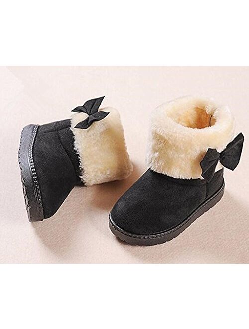 DADAWEN Baby's Girl's Toddler Fashion Cute Bowknot Fur Lining Princess Warm Snow Boots