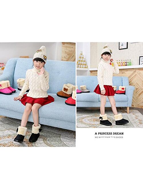 DADAWEN Baby's Girl's Toddler Fashion Cute Bowknot Fur Lining Princess Warm Snow Boots