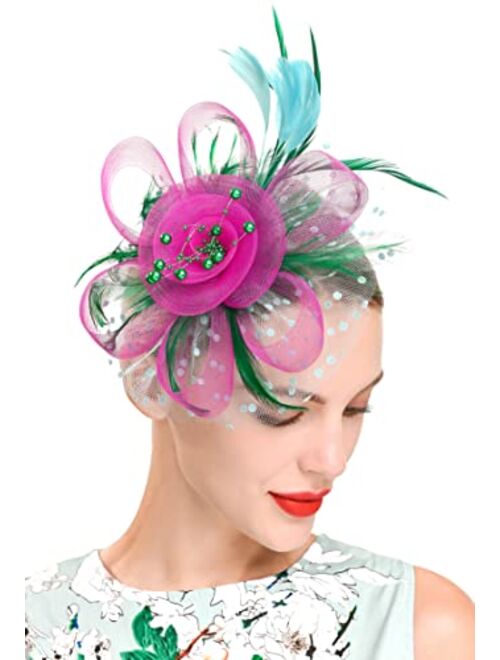 Zivyes Fascinators Headband Tea Party Hats for Women Royal Wedding Hat Feather Mesh Hair Clip