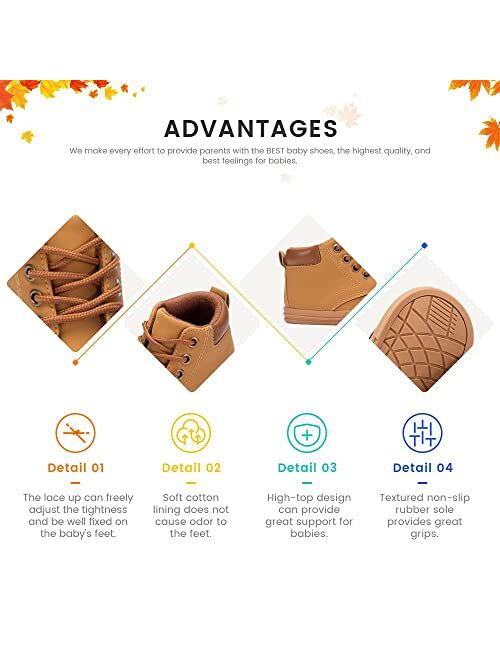 Dazarve Toddler Boys Girls Hiking Boots Baby PU Leather Non-Slip Ankle Work Combat Boot Fall Winter Snow Booties High Top Keep Warm Shoes