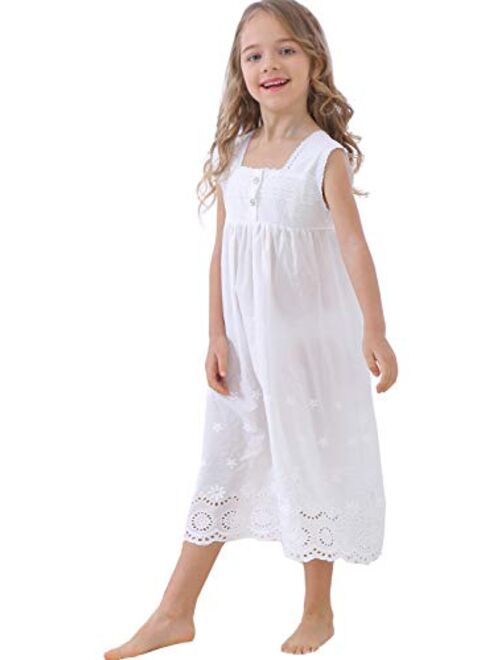 Pufsunjj Kids Girls' Lace Nightgown Sleeveless Full Length Princess Dress Sleepwear 3-13 Years