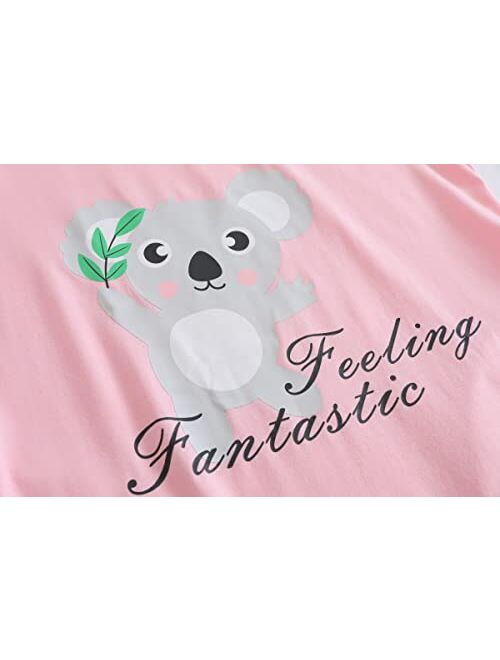 Hupohoi Big Girls' Summer Cartoon Sleepwear Cute Panda Lovely Cat Nightgown Cotton Sleepshirt Dress