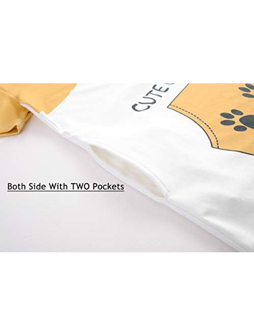 Hupohoi Big Girls' Short Sleeve Nightgown Lovely Cats Lazy Day Printed Sleep Dress PJS