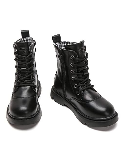 kkdom Boys Girls Waterproof Lace Up Side Zipper Mid Calf Combat Boots(Toddler/Little Kid/Big Kid)