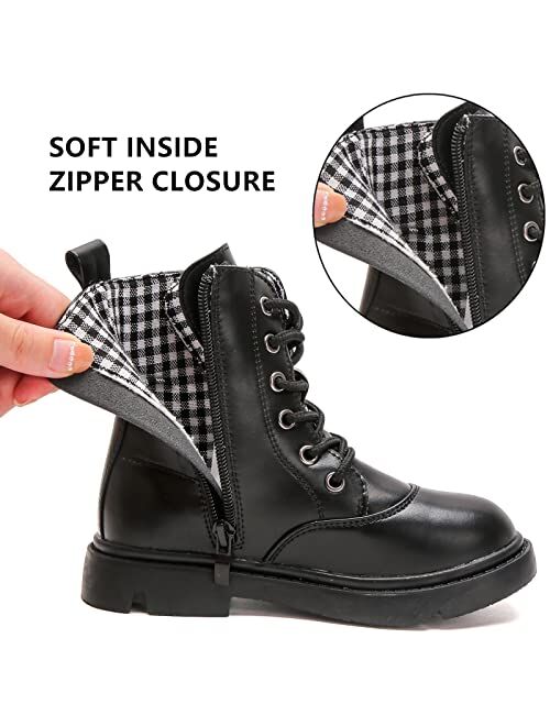 kkdom Boys Girls Waterproof Lace Up Side Zipper Mid Calf Combat Boots(Toddler/Little Kid/Big Kid)