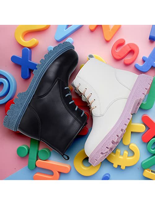 Tobfis Girls Boys Fashion Side Zipper Lace Up Ankle Boot(Toddler/Little Kid/Big Kid)
