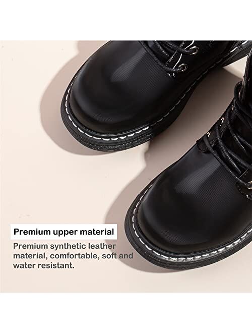 JABASIC Girls Boys Ankle Boots Lace-Up Waterproof Work Boots with Side Zipper