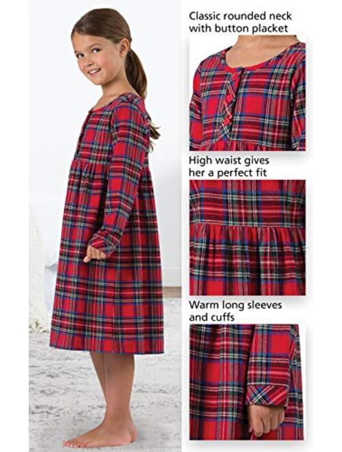 PajamaGram Girls Christmas Nightgown - Girls Flannel Nightgown, Red Plaid