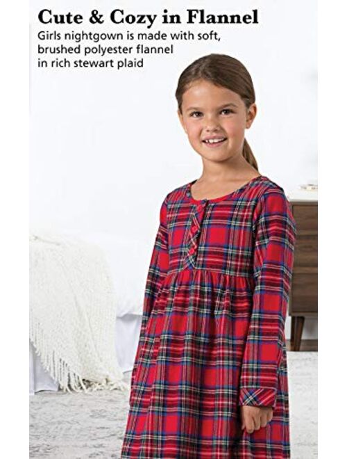 PajamaGram Girls Christmas Nightgown - Girls Flannel Nightgown, Red Plaid