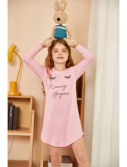 Girls Nightgowns Long Sleeve Print Pajamas Nightdress for Kids Soft Sleep Wear Nighties