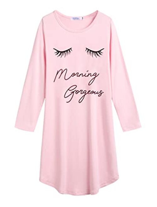 Arshiner Girls Nightgowns Long Sleeve Print Pajamas Nightdress for Kids Soft Sleep Wear Nighties
