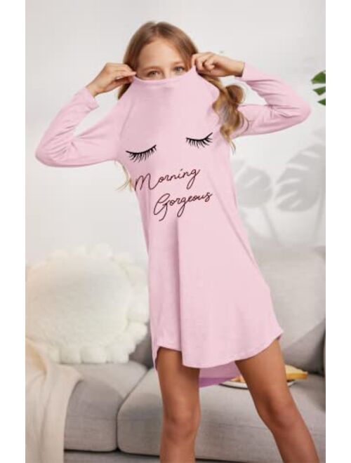 Arshiner Girls Nightgowns Long Sleeve Print Pajamas Nightdress for Kids Soft Sleep Wear Nighties