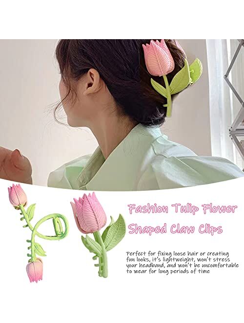 Gtra 2 Pcs Tulip Hair Clip, Women's Sweet Tulip Flower Hair Clips, Fashion Tulip Flower Shaped Claw Clips, Elegant Large Non Slip Hair Clips Fashion Elegant Hair Accessor