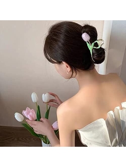 Geogeodiy 4 Pcs Flower Hair Clips Rose Tulip Flower Large Hair Claw Clips for, Metal Alloy Fancy Hair Barrette Decorative Flowers Hair Clamp for Women Thick Hair