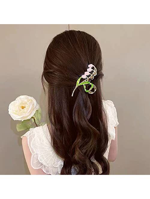 Geogeodiy 4 Pcs Flower Hair Clips Rose Tulip Flower Large Hair Claw Clips for, Metal Alloy Fancy Hair Barrette Decorative Flowers Hair Clamp for Women Thick Hair