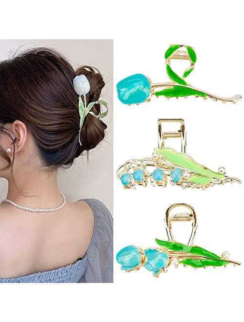 Messen Flower Hair Clips Tulip Flower Large Hair Claw Clips for Women Girls 90s Non Slip Strong Hold Metal Jaw Clips Hair Barrettes Hair Clamps for Thick Thin Curly Hair 