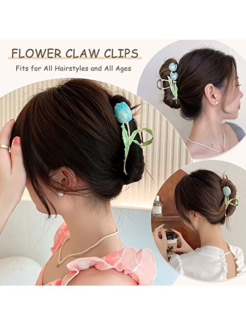 Messen Flower Hair Clips Tulip Flower Large Hair Claw Clips for Women Girls 90s Non Slip Strong Hold Metal Jaw Clips Hair Barrettes Hair Clamps for Thick Thin Curly Hair 