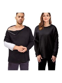 Blamoche Shoulder Surgery Shirts, Unisex Rehab Shirt with Discreet Shoulder Snaps, Chemo Clothing, Long Sleeve Shirt Men & Women