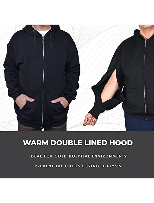Inspired Comforts Dialysis Port Access Pullover Hoodie with Two Way Arm Zips