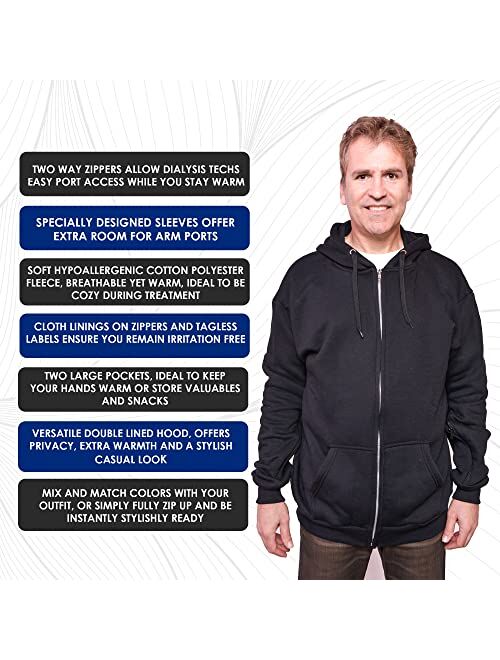 Inspired Comforts Dialysis Port Access Pullover Hoodie with Two Way Arm Zips