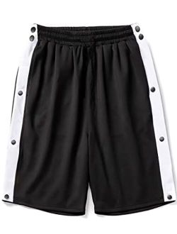 Wataxii Mens Tear Away Basketball Shorts Side Snaps Full Open Sweat Short Pants Warm Up Leg Post Surgery Shorts with Pockets