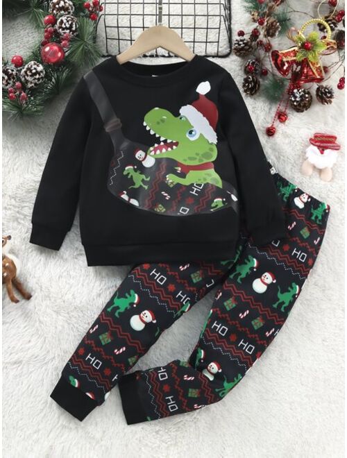 Shein Toddler Boys Christmas Print Sweatshirt & Sweatpants