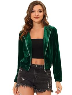 Hooded Jacket for Women's Pockets Casual Velvet Zip Up Crop Sweatshirt