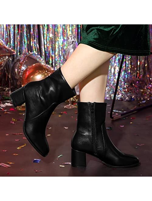 Allegra K Women's Square Toe Side Zip Block Heel Ankle Boots